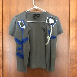 Grey w/ Blue & White Flowers Short Sleeve Cardigan